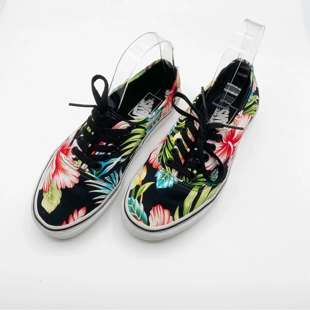 Vans Hawaiian Floral Print Sneakers Casual Black Pink Size 8 women and 6.5 men
